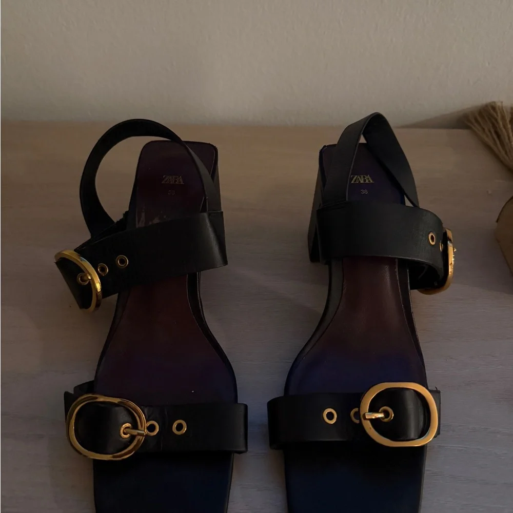 Zara Black Sandals with Gold Buckles - Picture 4 of 6